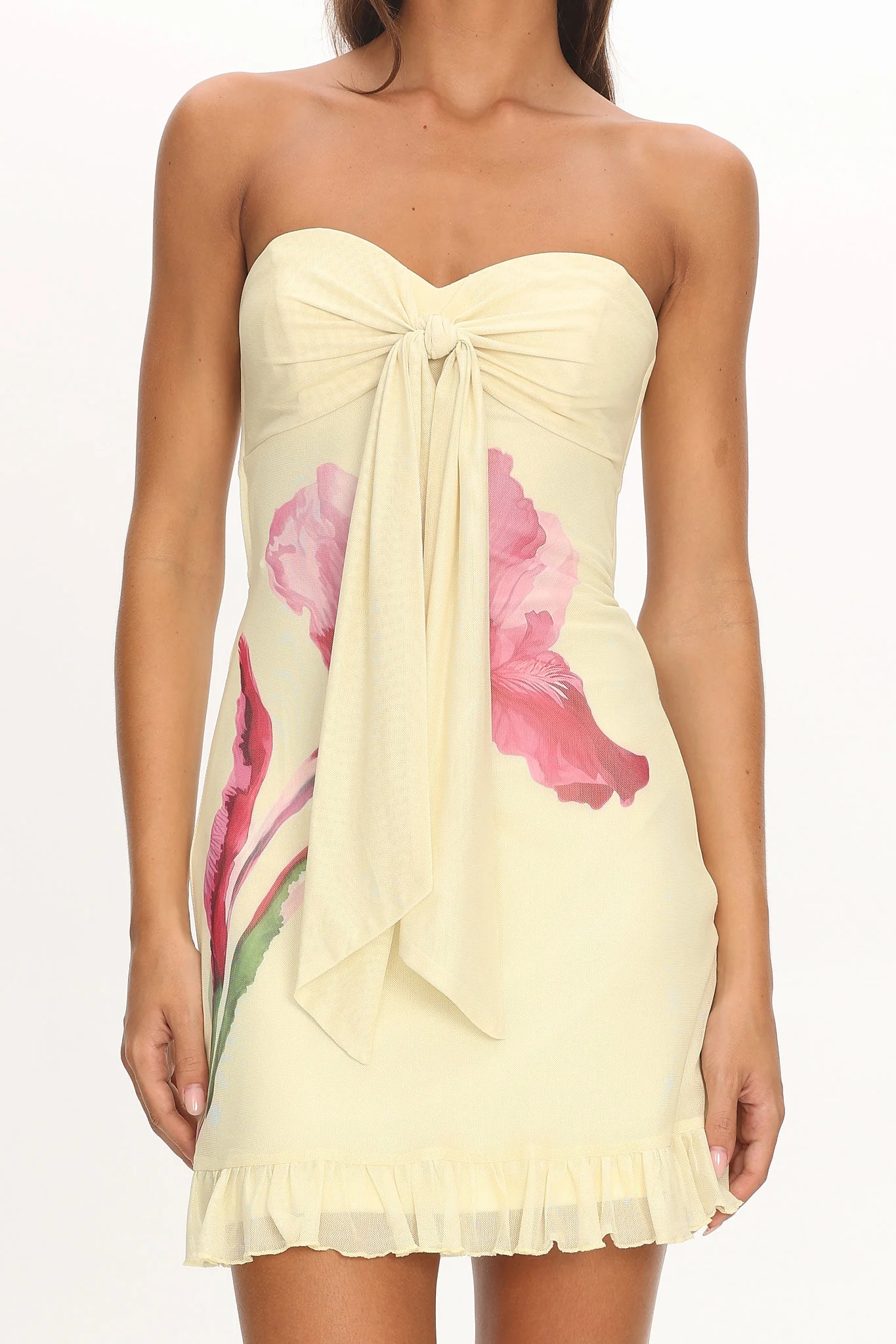 Evandra Sweetheart Neckline Strapless Mini Dress Lemon - Image 4