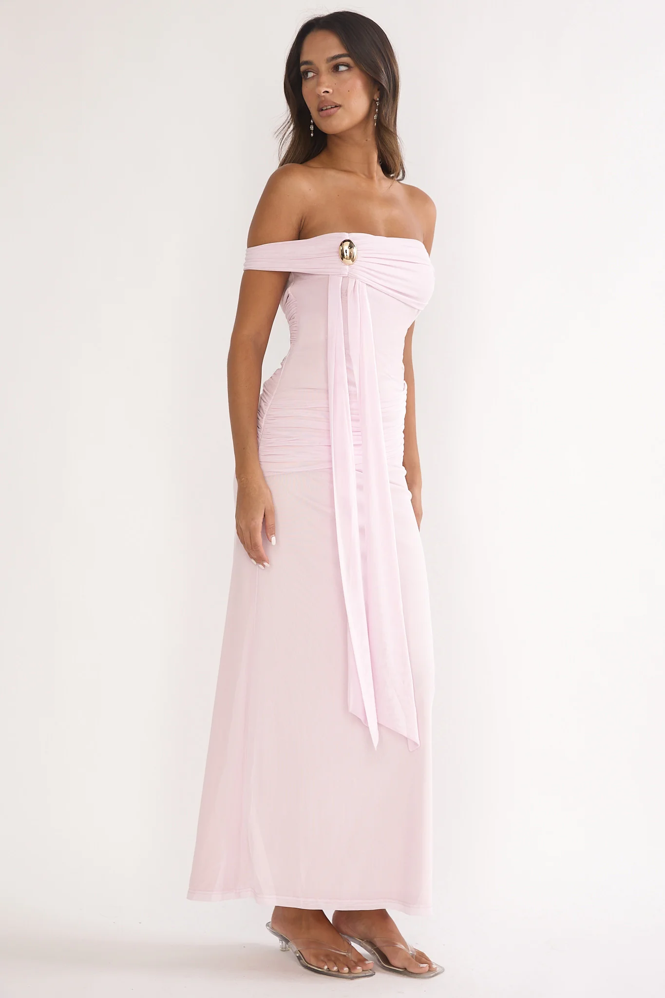 Evanthe Off-Shoulder Sash Maxi Dress Blush - Image 6