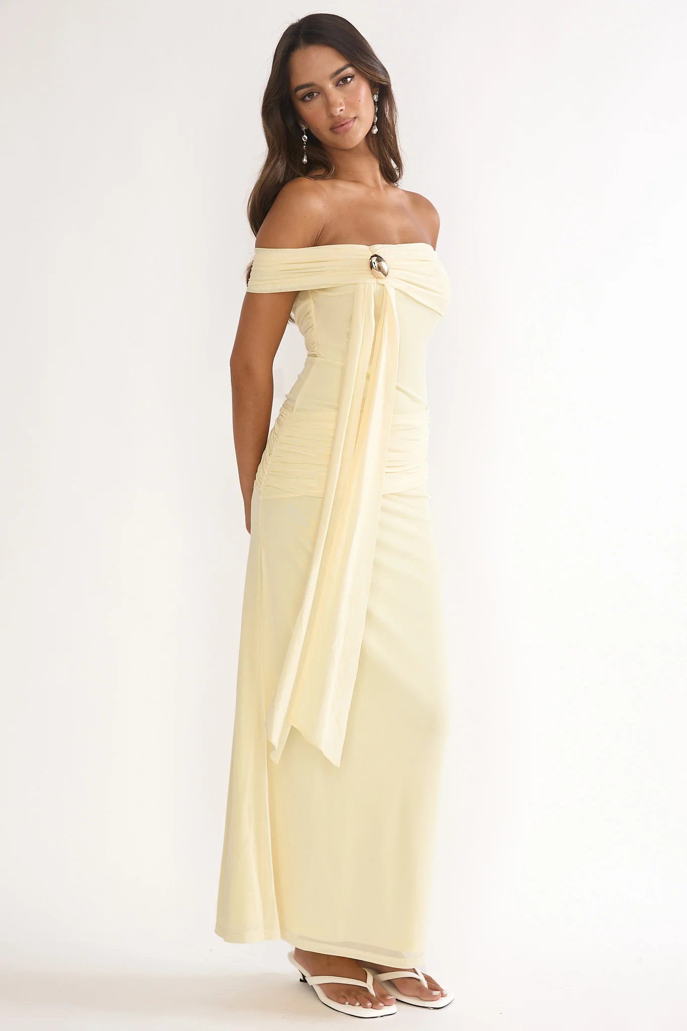 Evanthe Off-Shoulder Sash Maxi Dress Lemon - Image 6