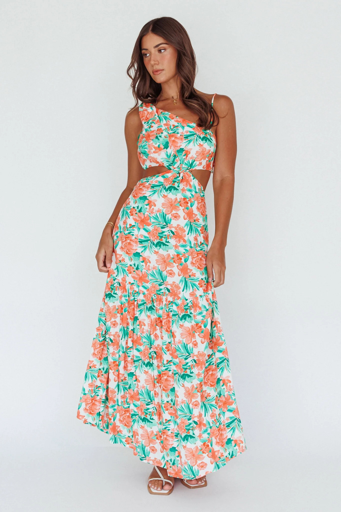 Evening Breeze Cut-Out Waist Maxi Dress Floral Orange - Image 7