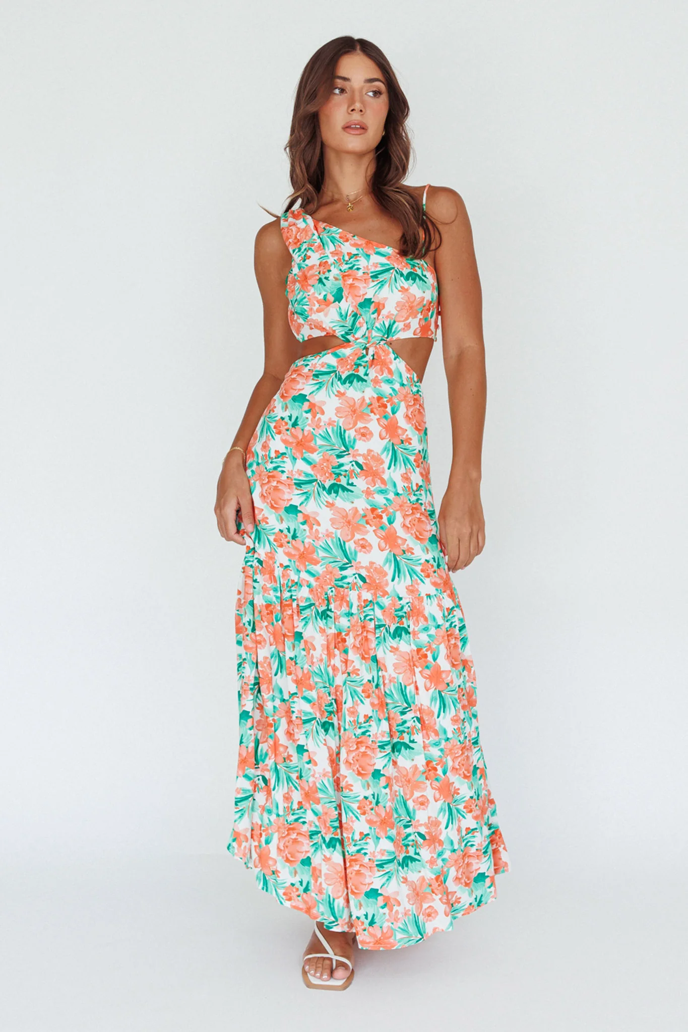 Evening Breeze Cut-Out Waist Maxi Dress Floral Orange - Image 8