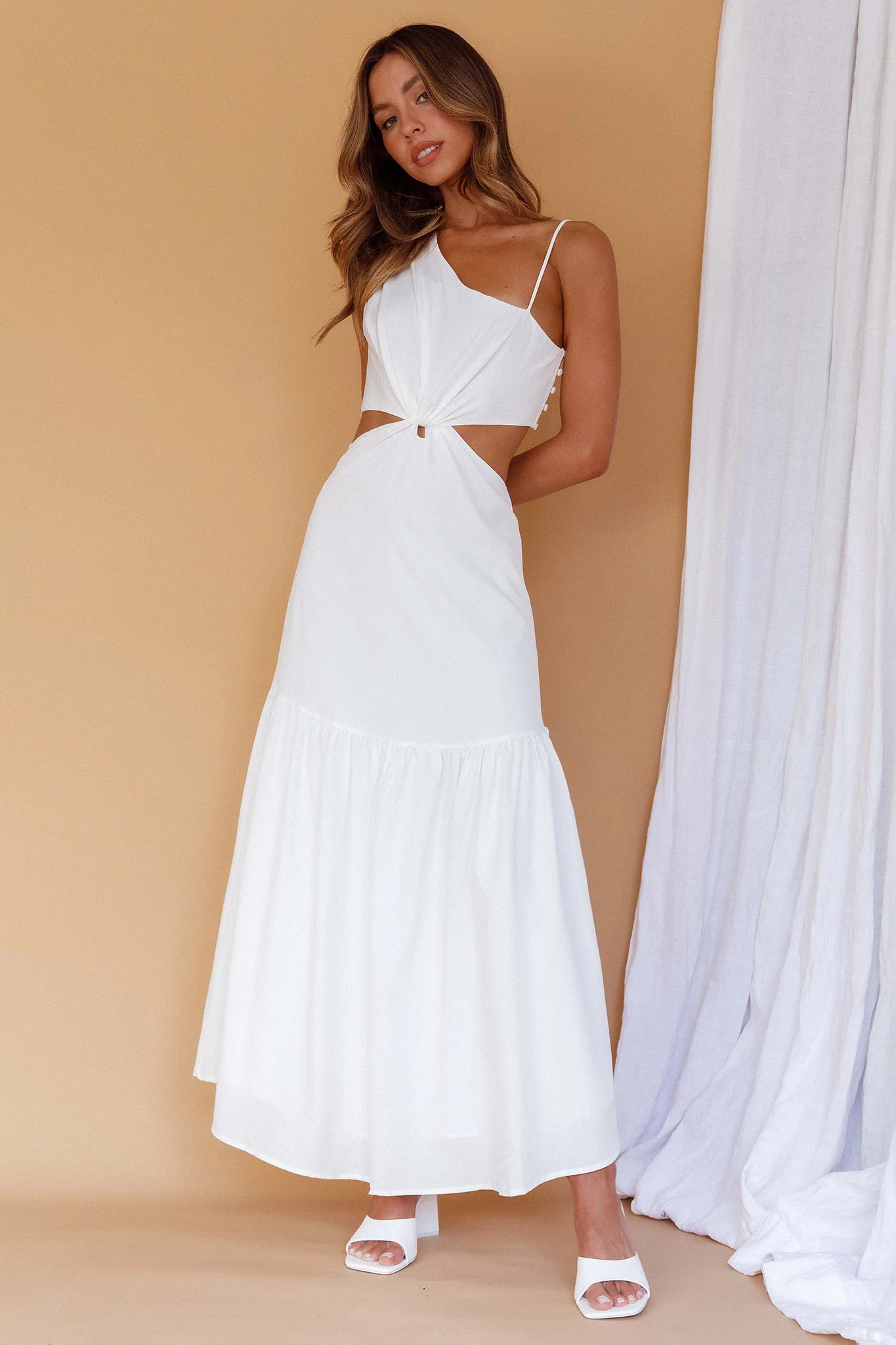Evening Breeze Cut-Out Waist Maxi Dress White - Image 6