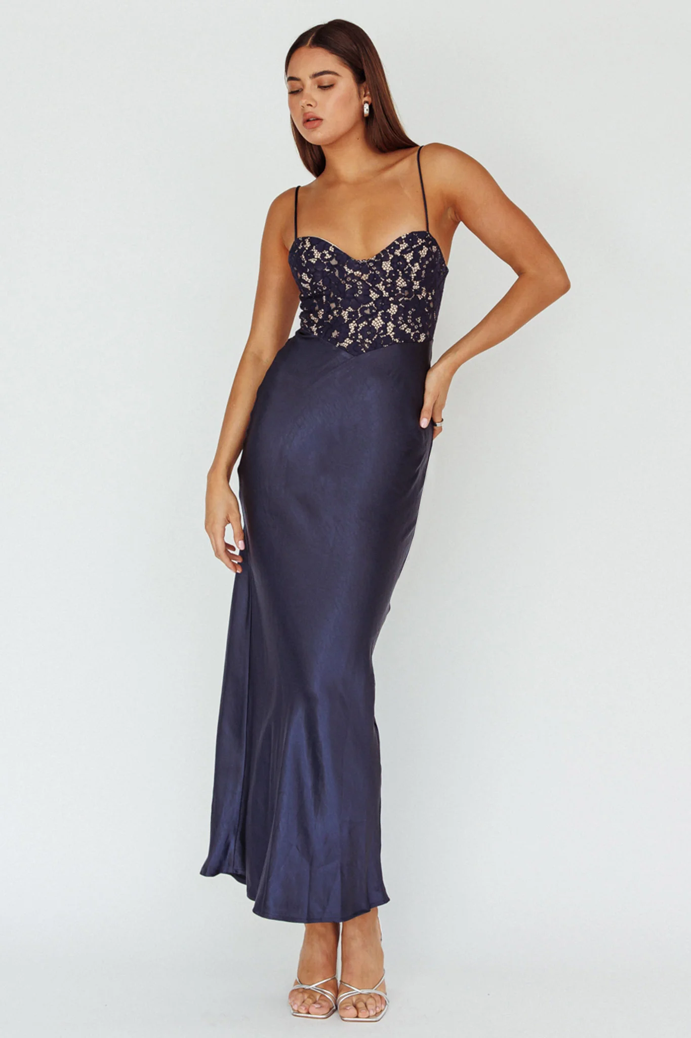 Evening Star Lace Bodice Maxi Dress Navy - Image 5