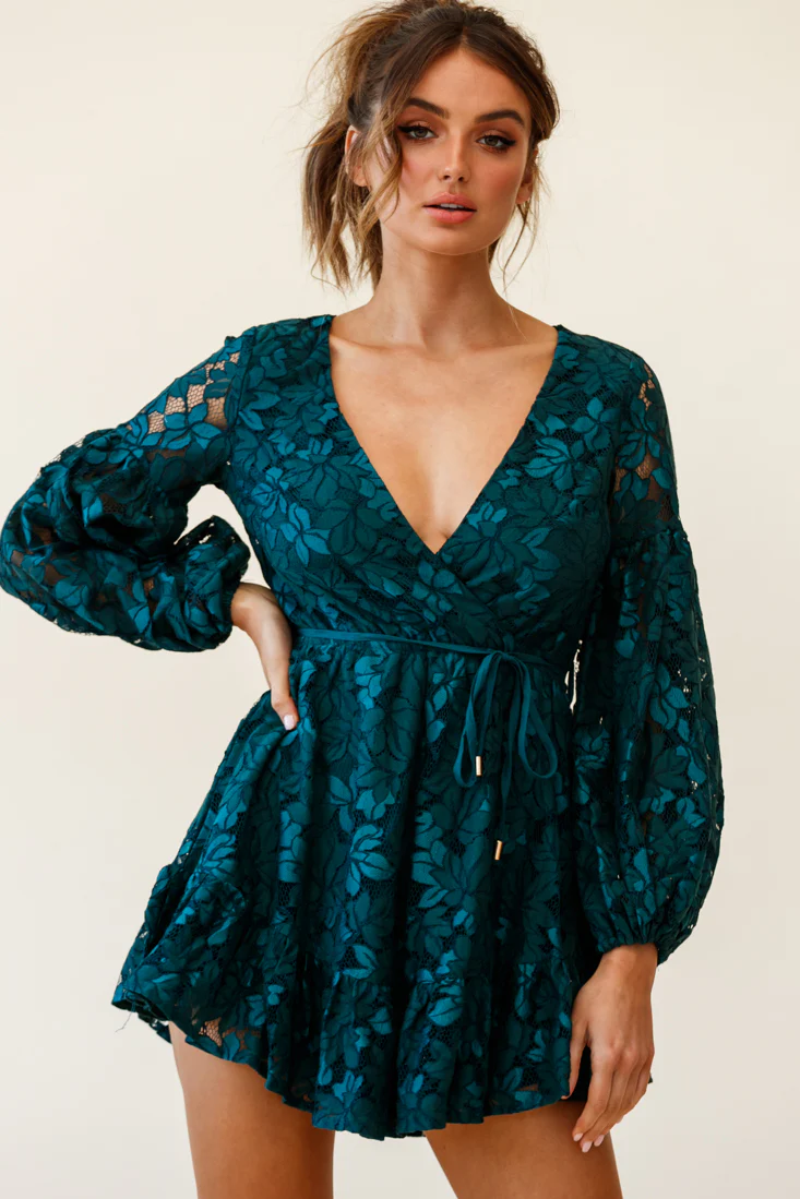 Ever After Keyhole Back Lace Dress Teal - Image 4