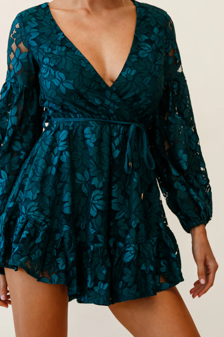 Ever After Keyhole Back Lace Dress Teal - Image 7