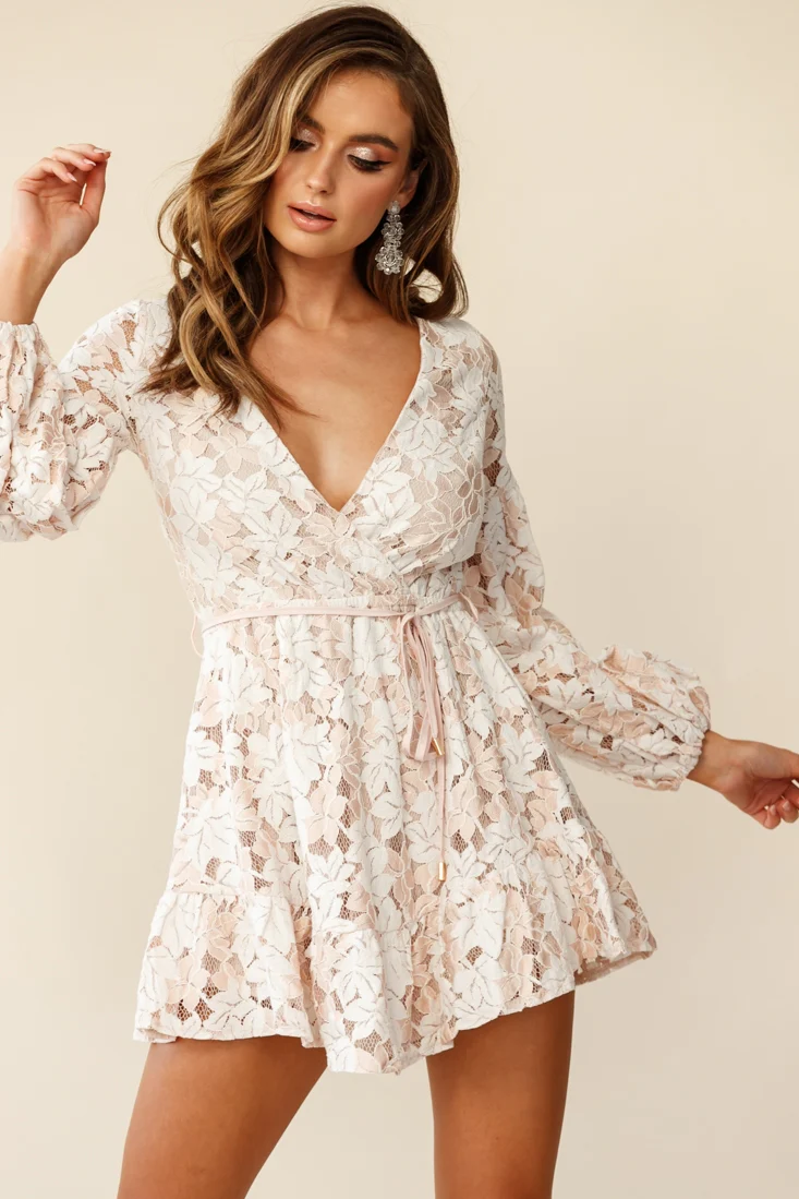 Ever After Keyhole Back Lace Dress White/Mocha - Image 7