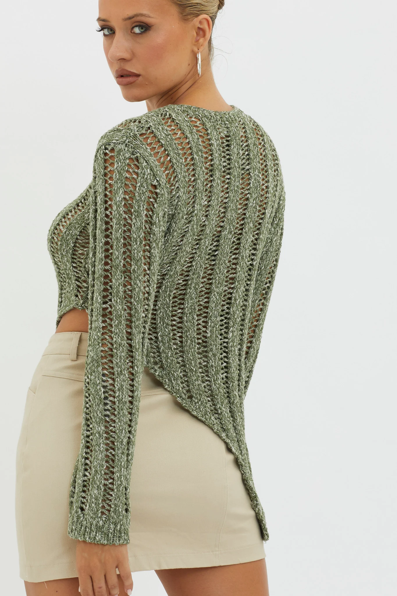 Evergreen Asymmetrical Hem Ribbed Knit Top Olive - Image 3