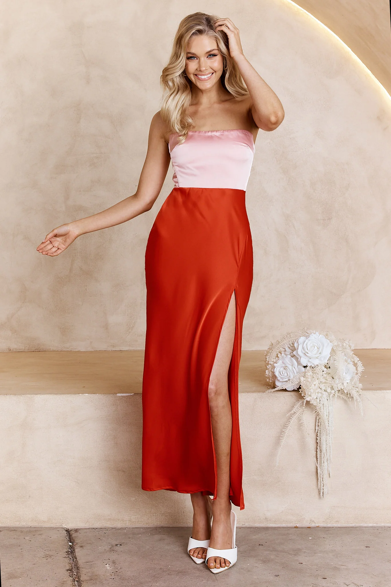 Everlee Strapless Split Midi Dress Pink - Image 8