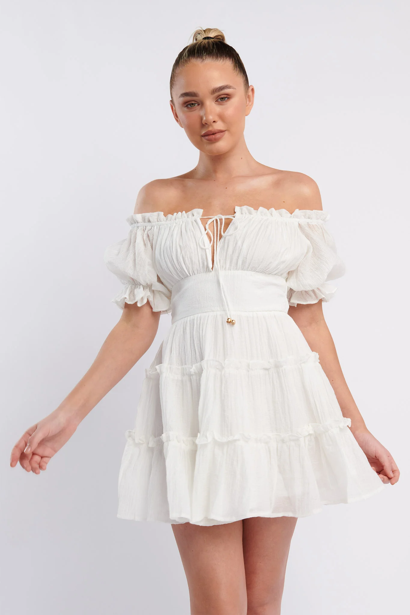 Everley Puff Sleeve Mini Dress White - Image 5