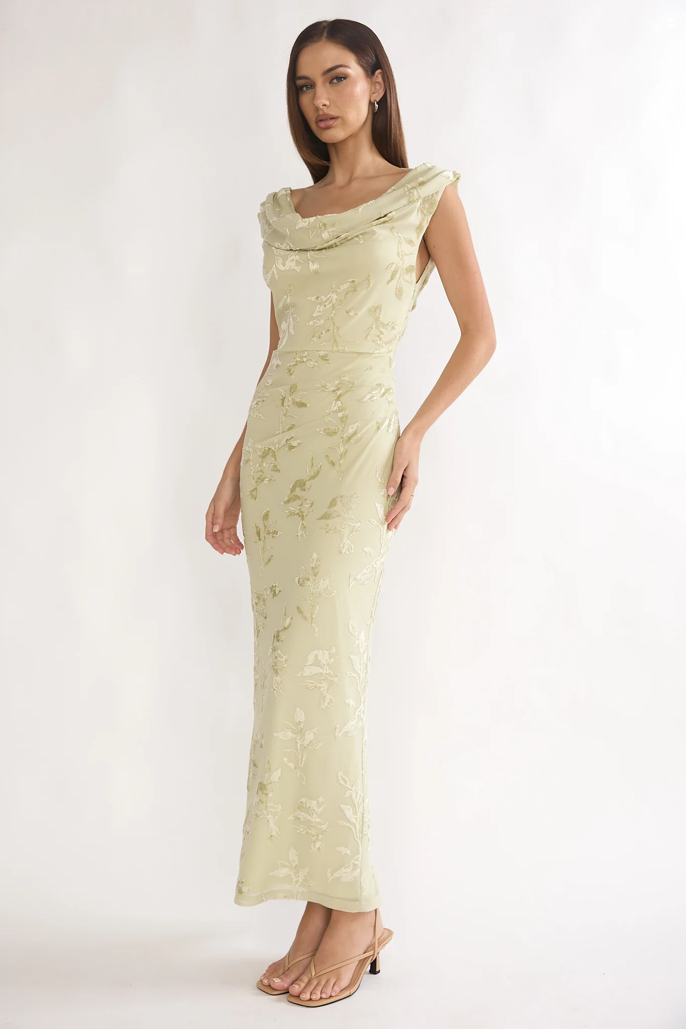Evermore Cowl Neck Maxi Dress Floral Sage - Image 6