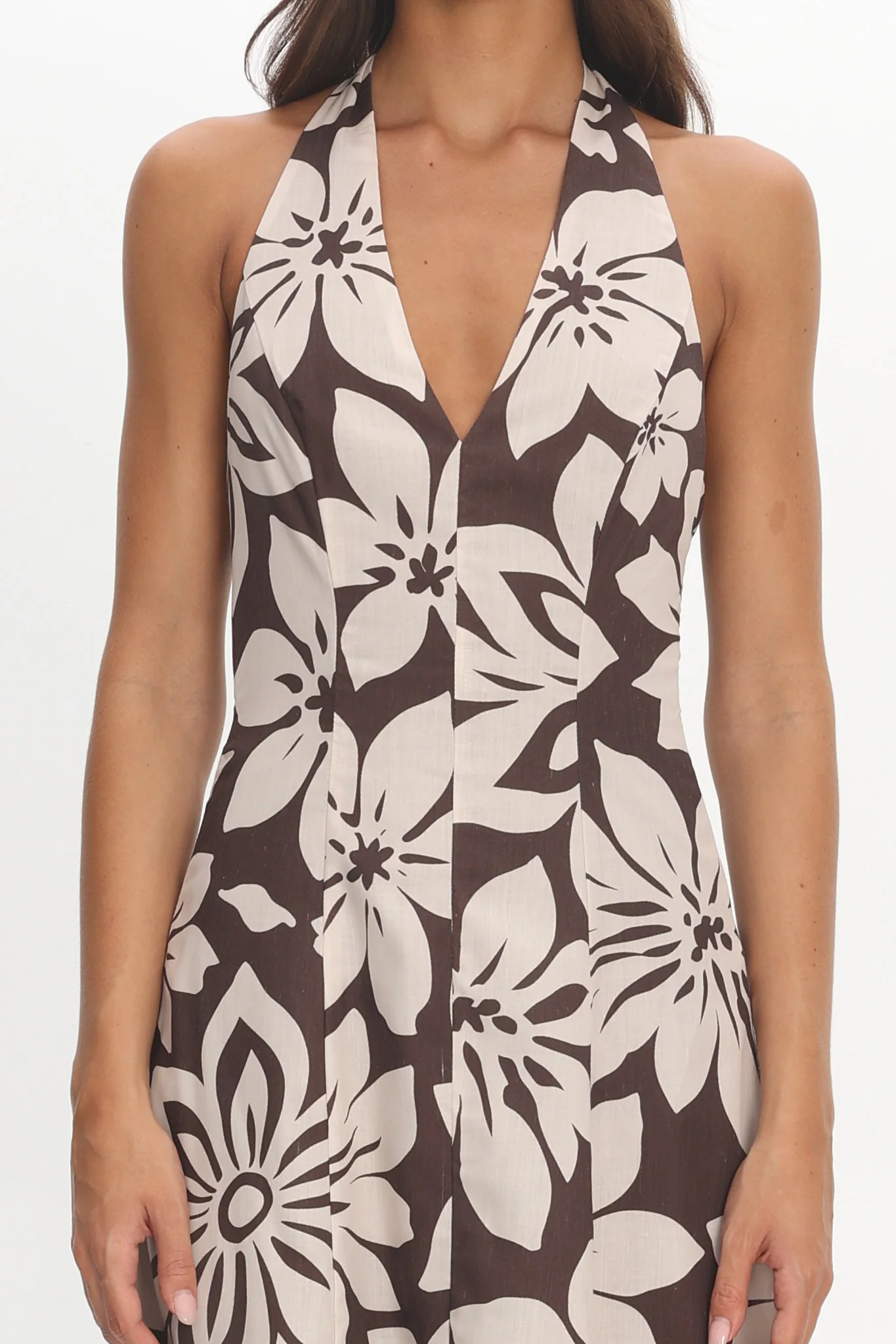 Exhilaration Halterneck Maxi Dress Print Chocolate - Image 4
