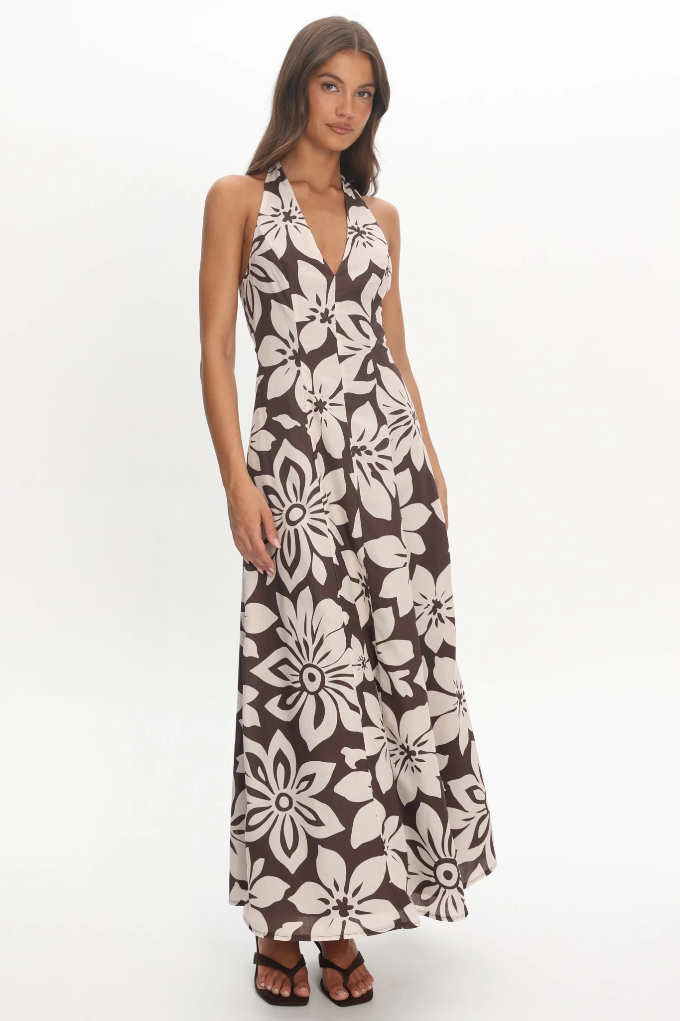 Exhilaration Halterneck Maxi Dress Print Chocolate - Image 5