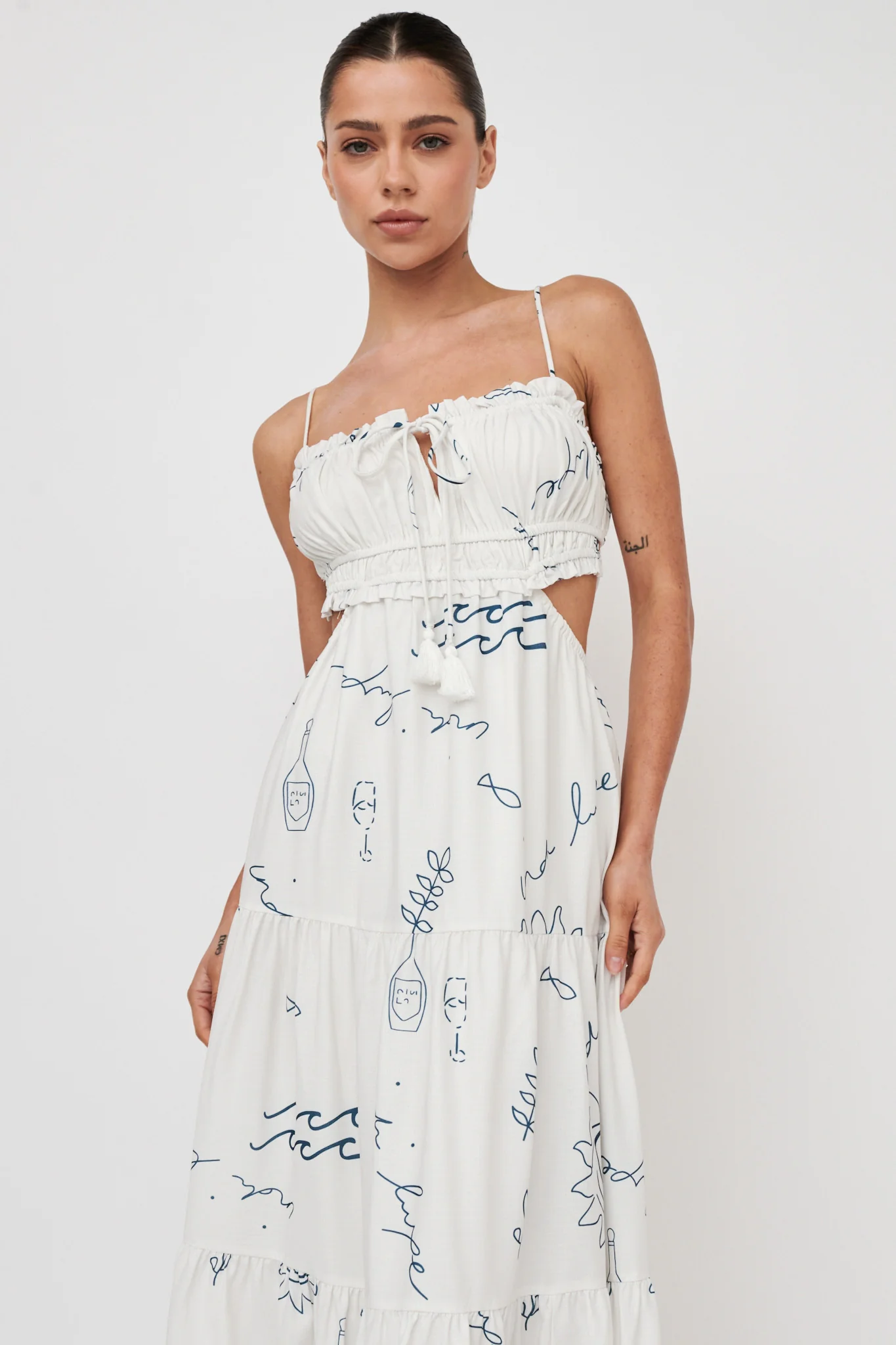 Eyona Cut-Out Back Tie Maxi Dress Print Cream Blue - Image 6