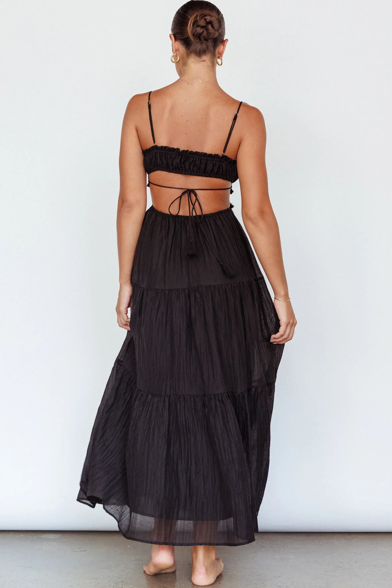 Eyona Cut-Out Waist Tie Maxi Dress Black - Image 2