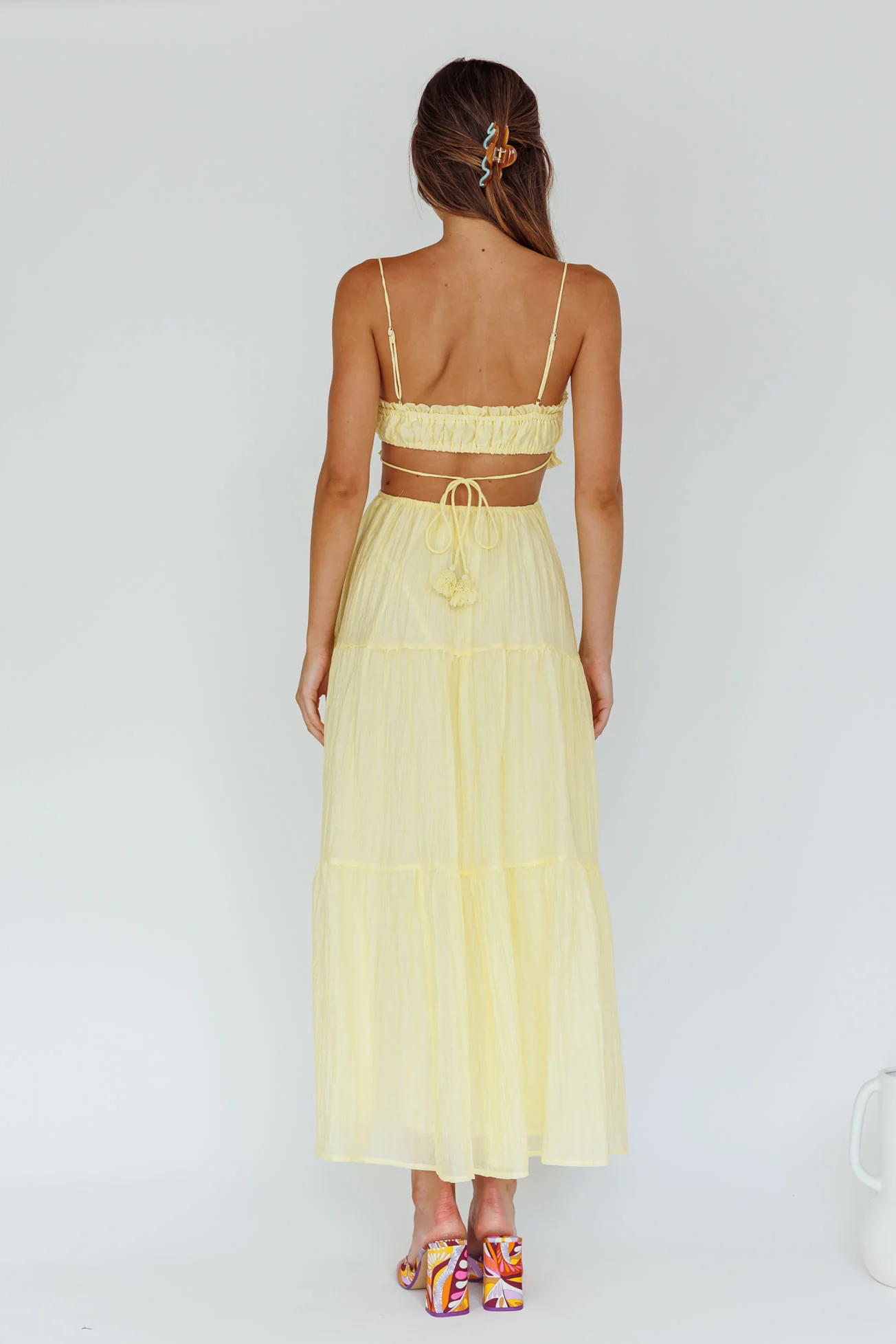 Eyona Cut-Out Waist Tie Maxi Dress Lemon - Image 2