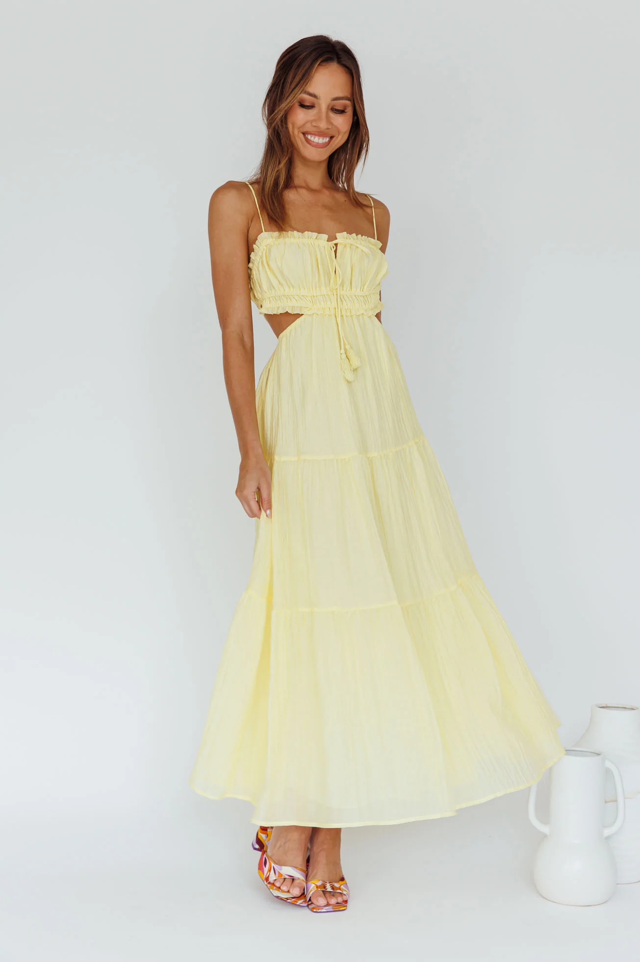 Eyona Cut-Out Waist Tie Maxi Dress Lemon - Image 3