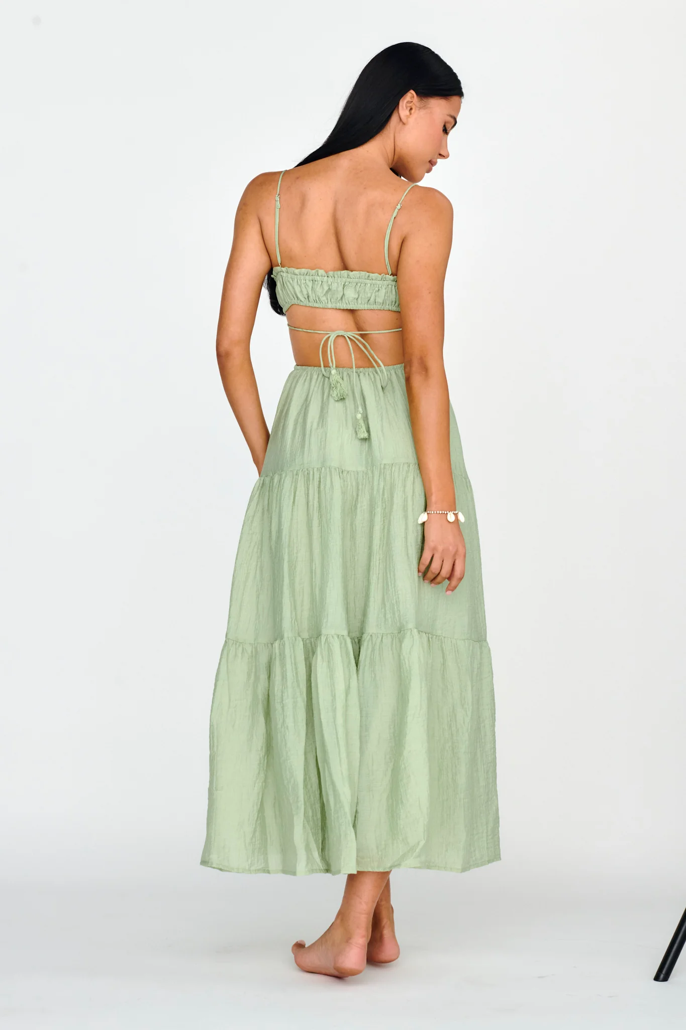 Eyona Cut-Out Waist Tie Maxi Dress Sage - Image 2