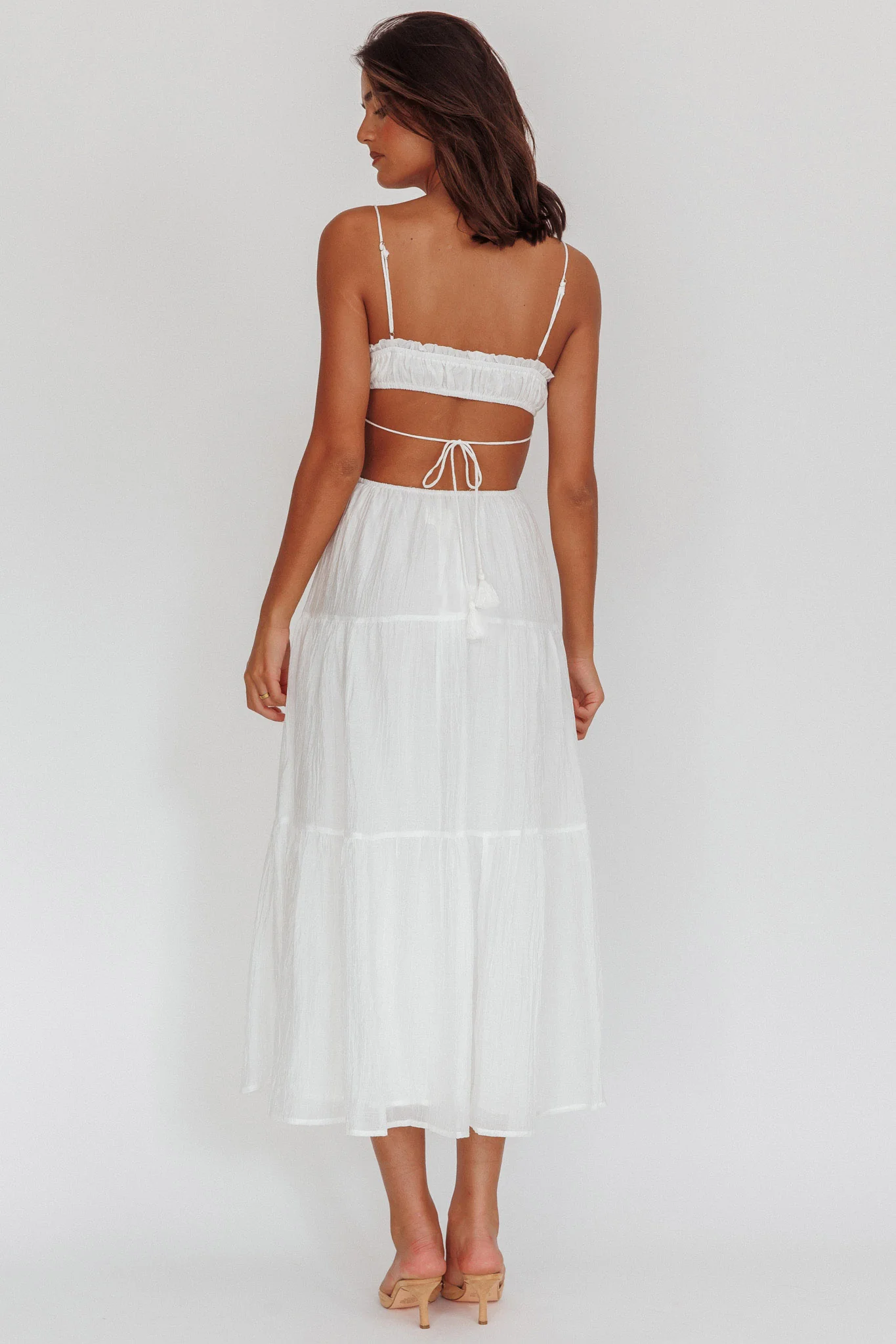 Eyona Cut-Out Waist Tie Maxi Dress White - Image 2