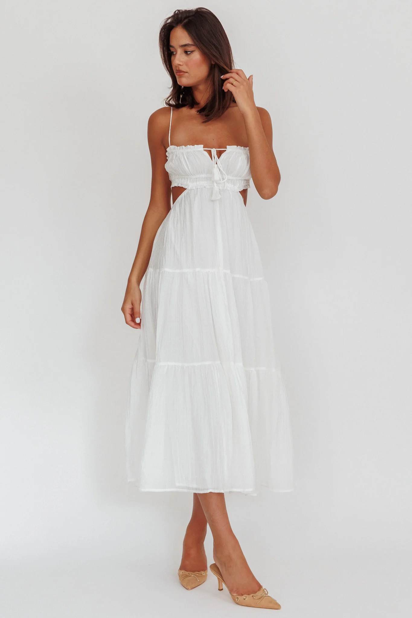 Eyona Cut-Out Waist Tie Maxi Dress White - Image 5