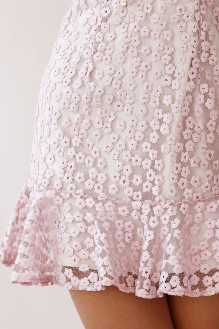 Ezra Eyelet Embroidery Ruffle Neckline Dress Blush - Image 4