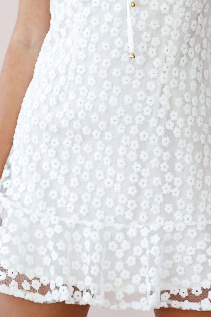 Ezra Eyelet Embroidery Ruffle Neckline Dress White - Image 4