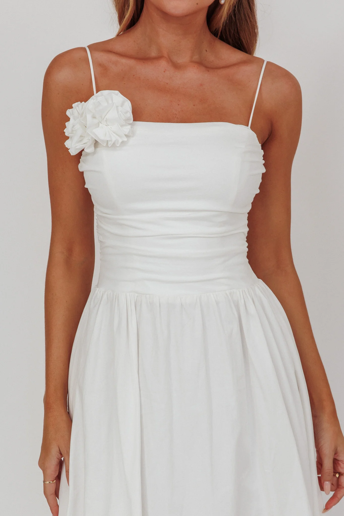 Ezrah A-Line Rosette Maxi Dress White - Image 3