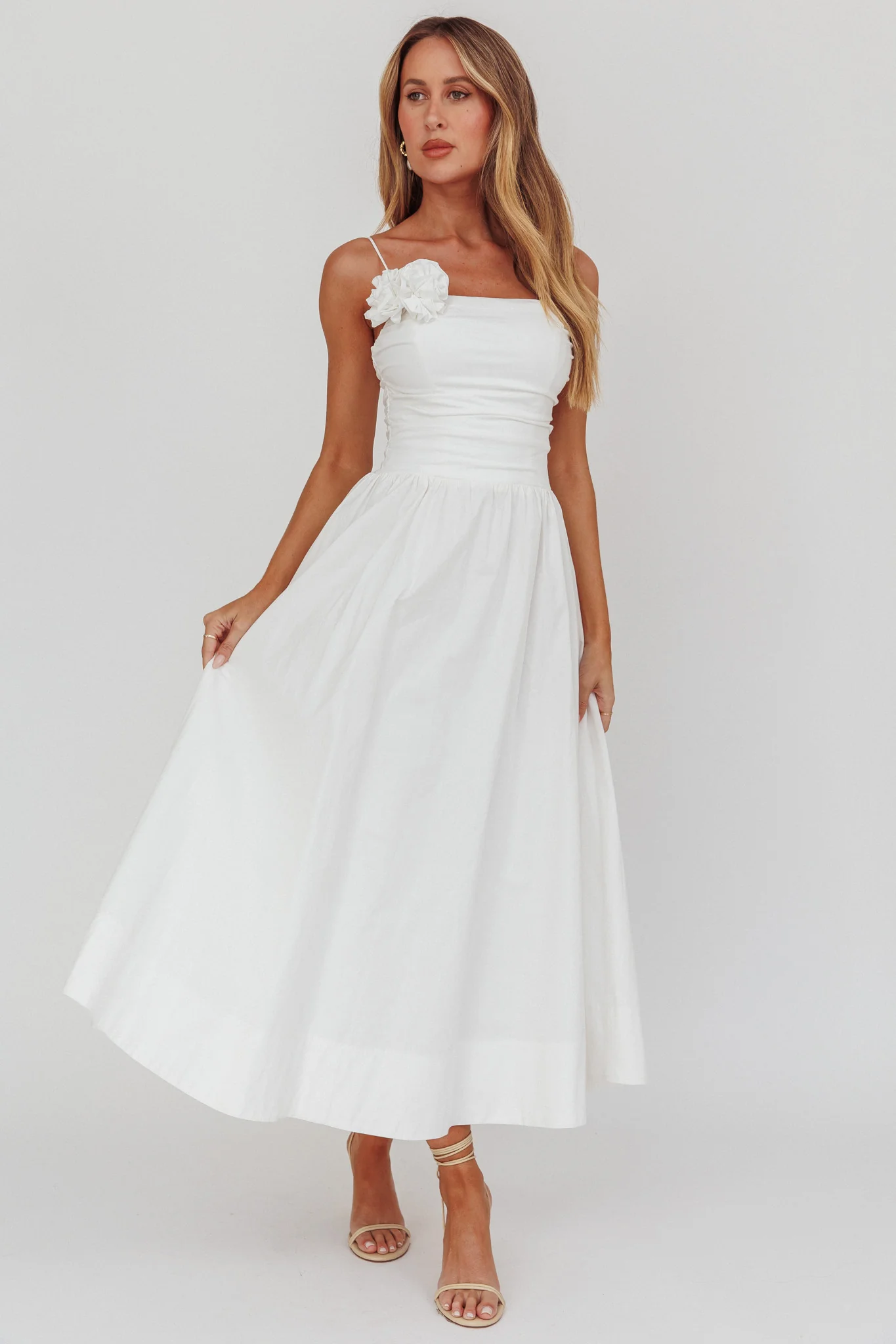 Ezrah A-Line Rosette Maxi Dress White - Image 4