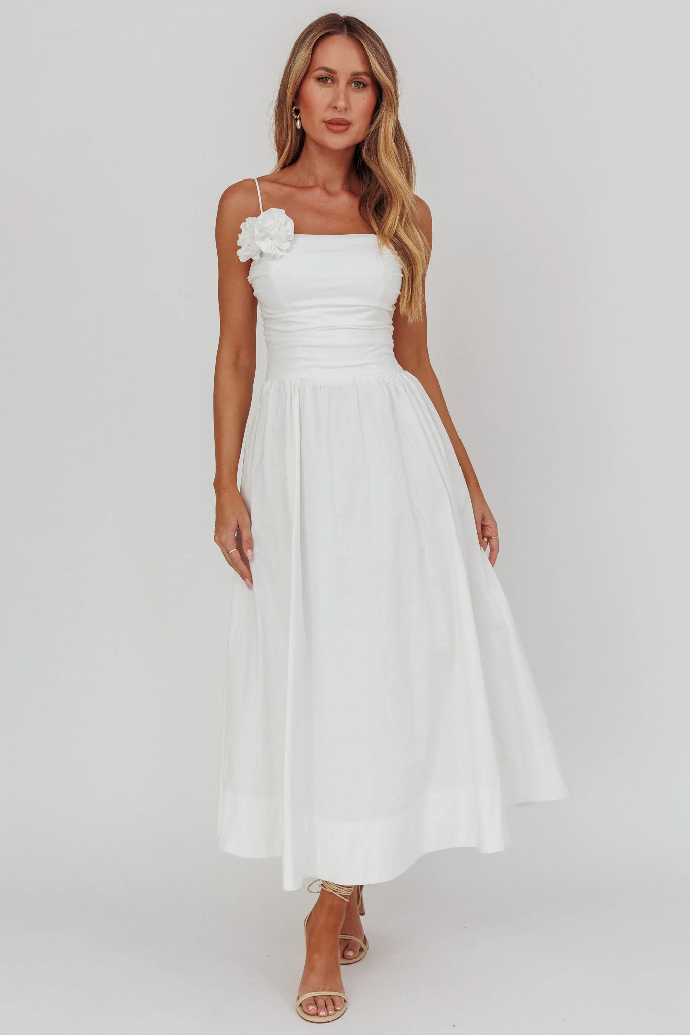 Ezrah A-Line Rosette Maxi Dress White - Image 5