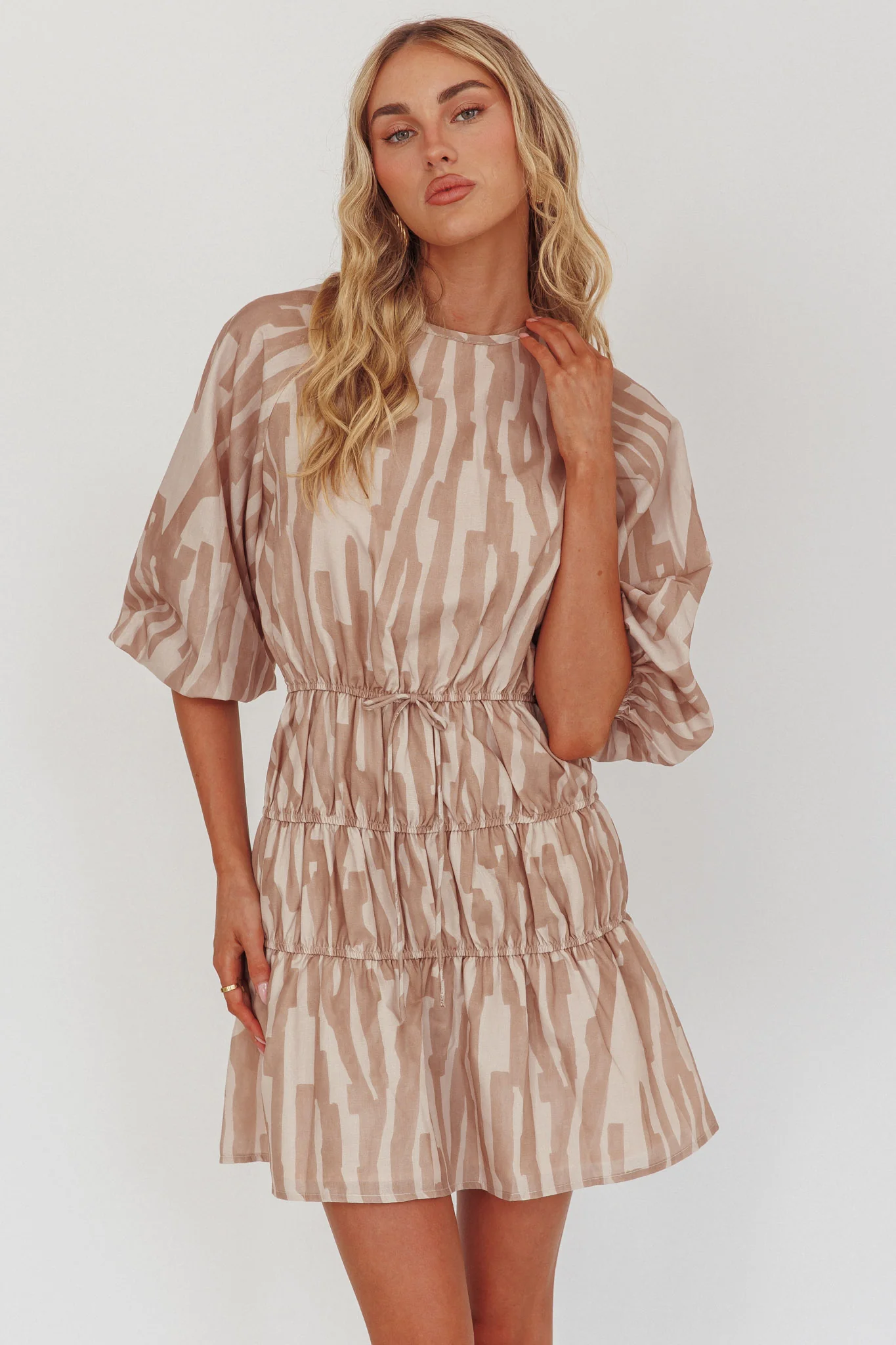 Ezriah Puff Sleeve Mini Dress Print Coffee - Image 5