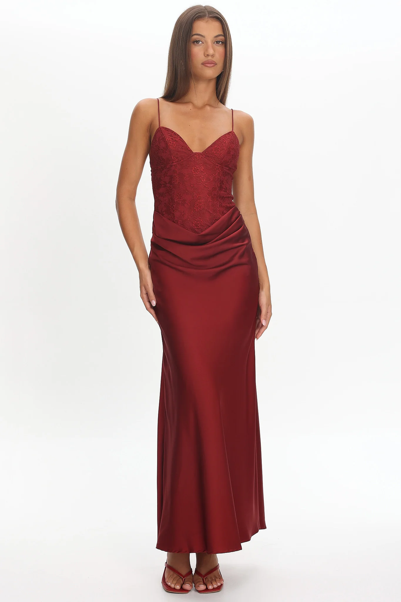 Faelis Draped Waist Maxi Dress Wine - Image 2