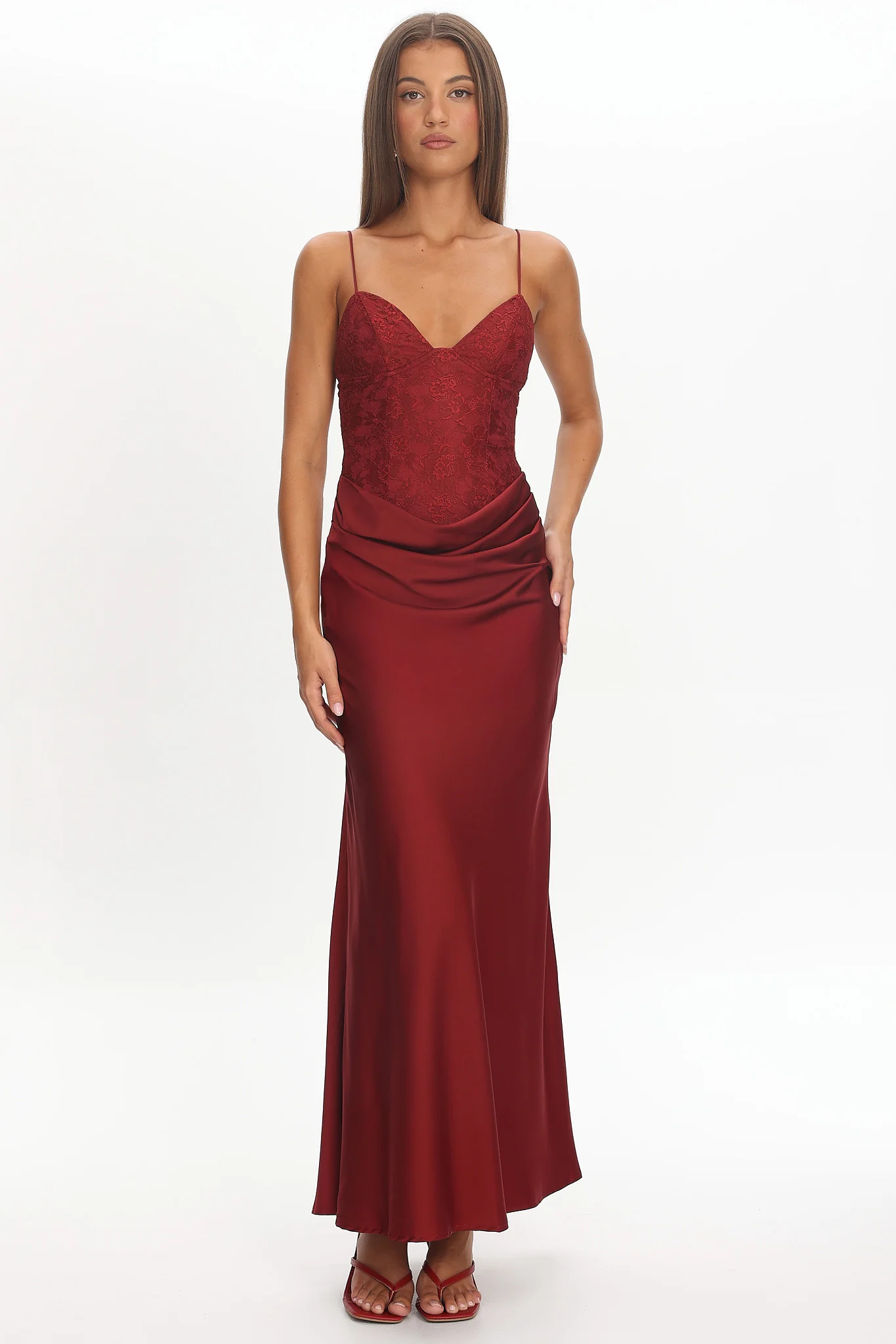 Faelis Draped Waist Maxi Dress Wine - Image 6