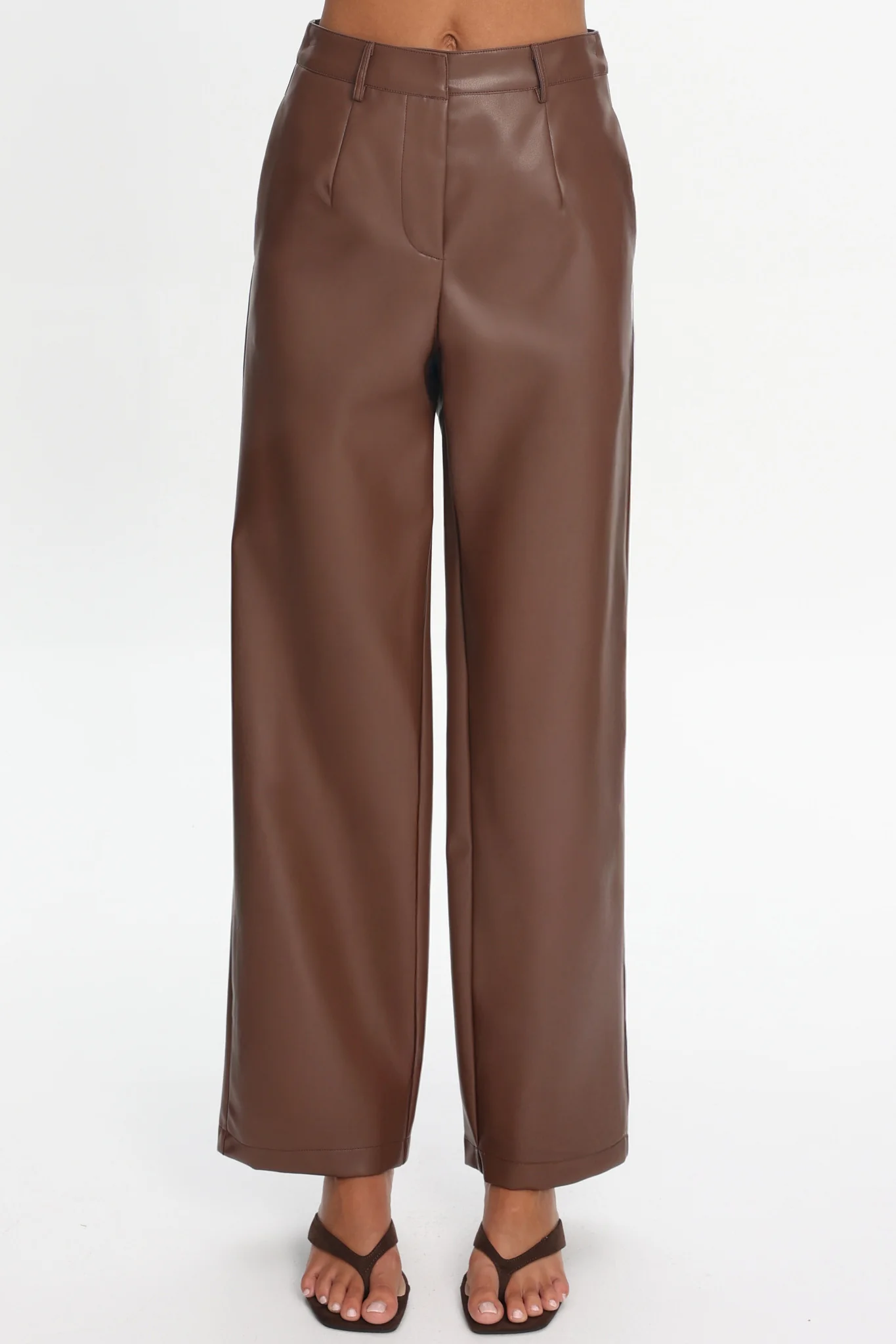 Fair Play Faux Leather Pants Coffee - Image 3