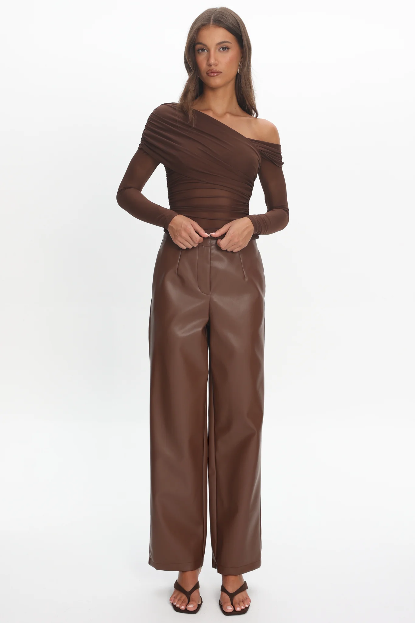 Fair Play Faux Leather Pants Coffee - Image 4