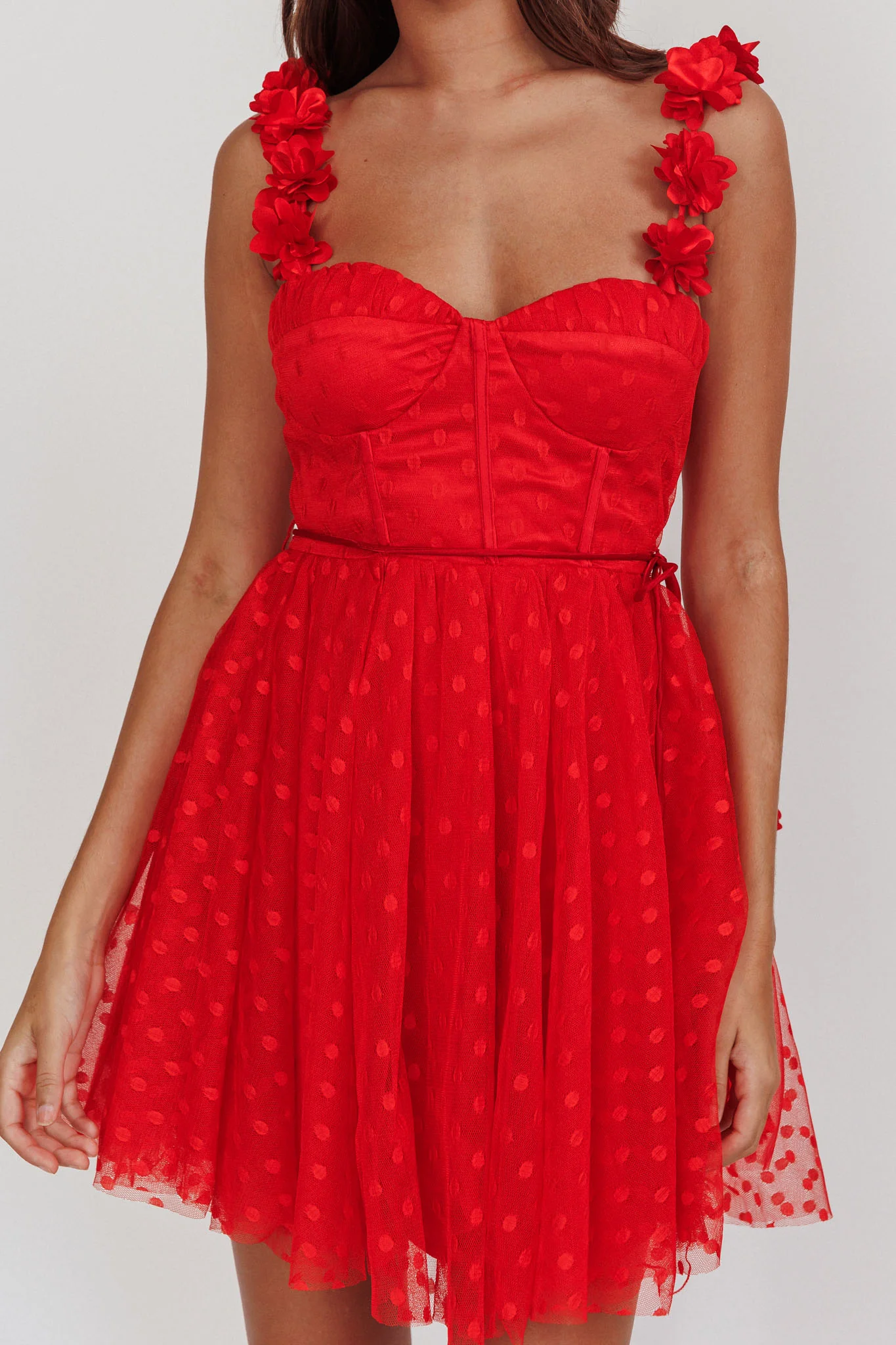 Fairytale Dream Floral Strap Mini Dress Red - Image 5