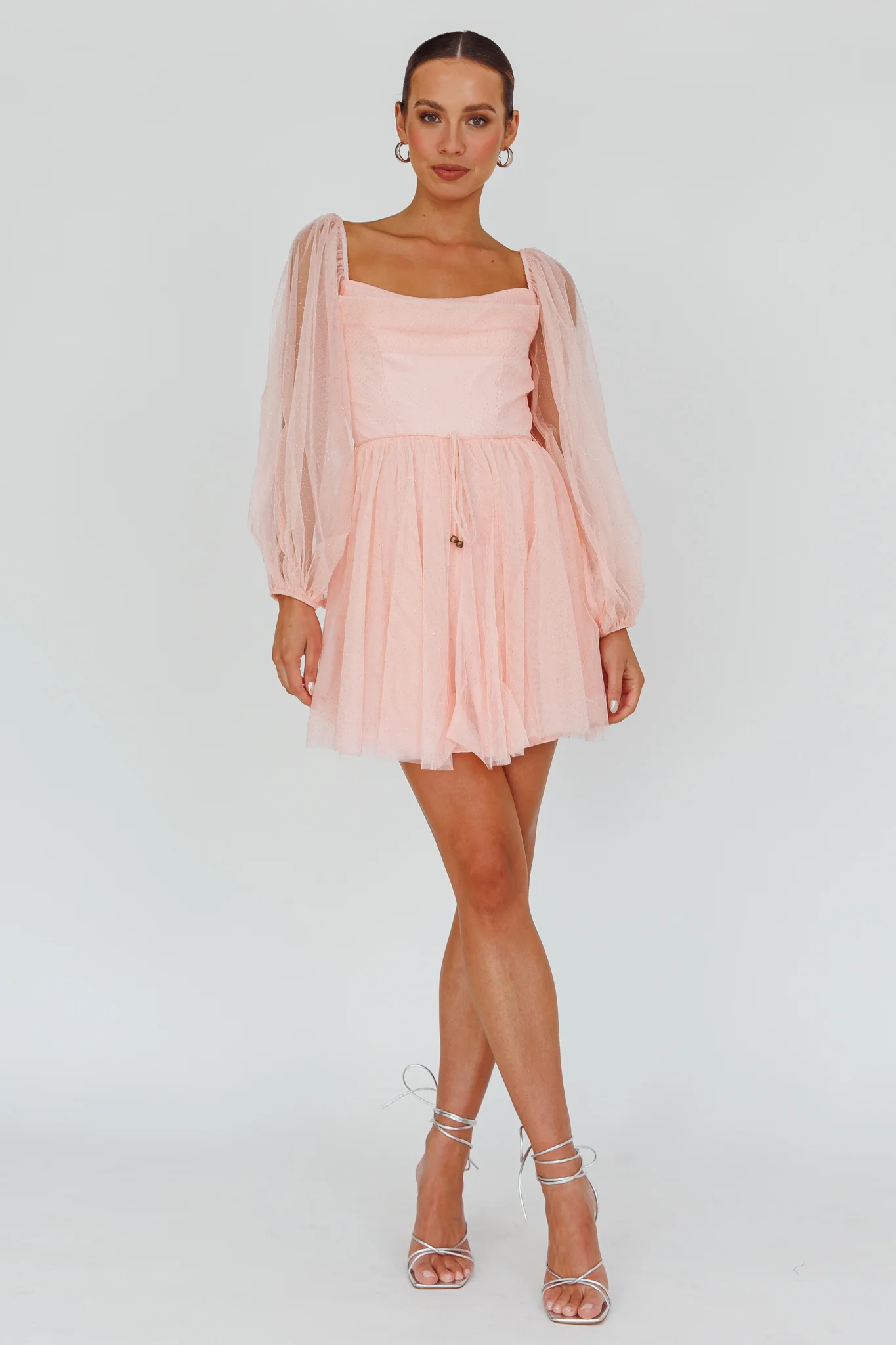 Fairytale Dream Pleat Neckline Mini Dress Sparkle Pink - Image 3