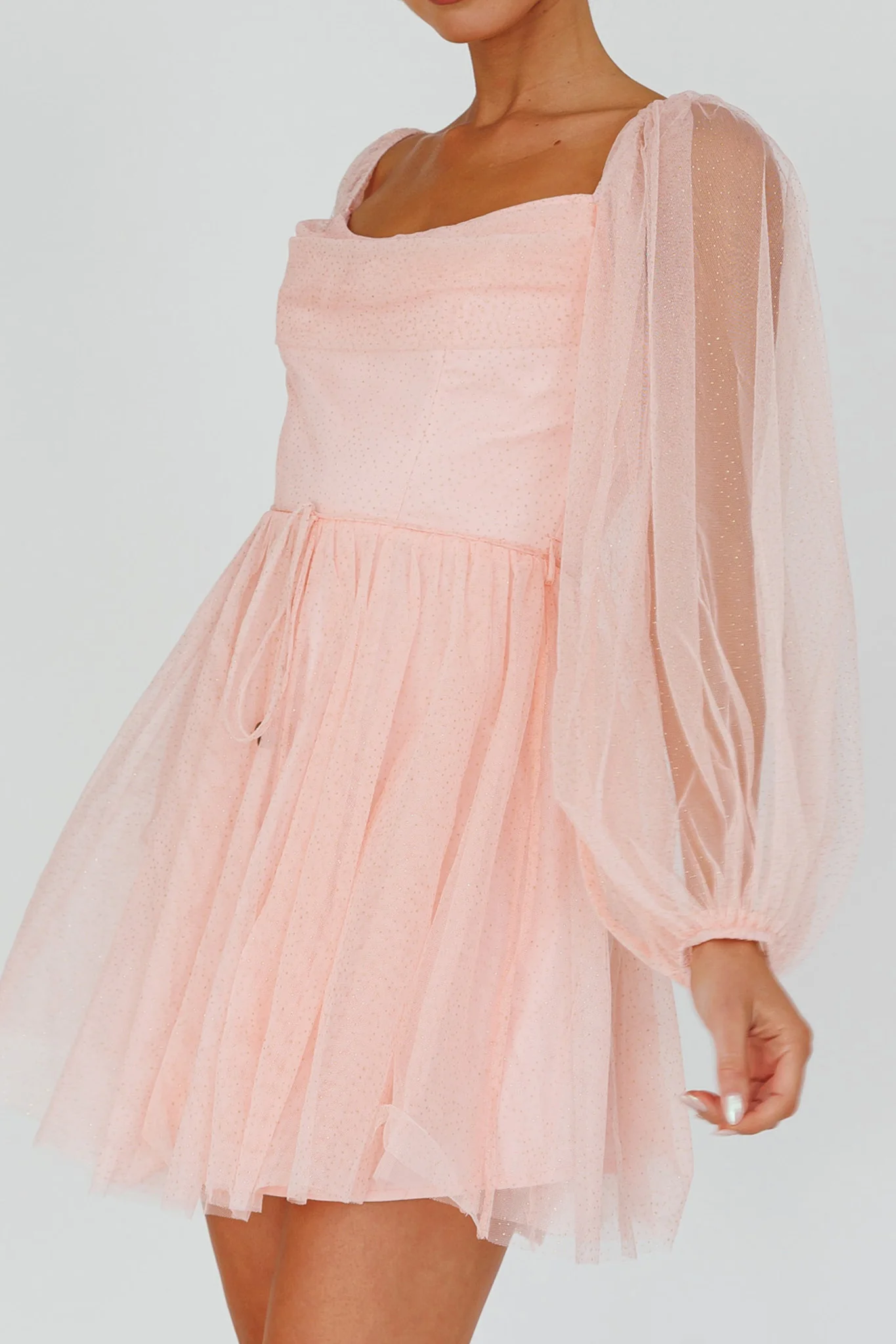 Fairytale Dream Pleat Neckline Mini Dress Sparkle Pink - Image 4