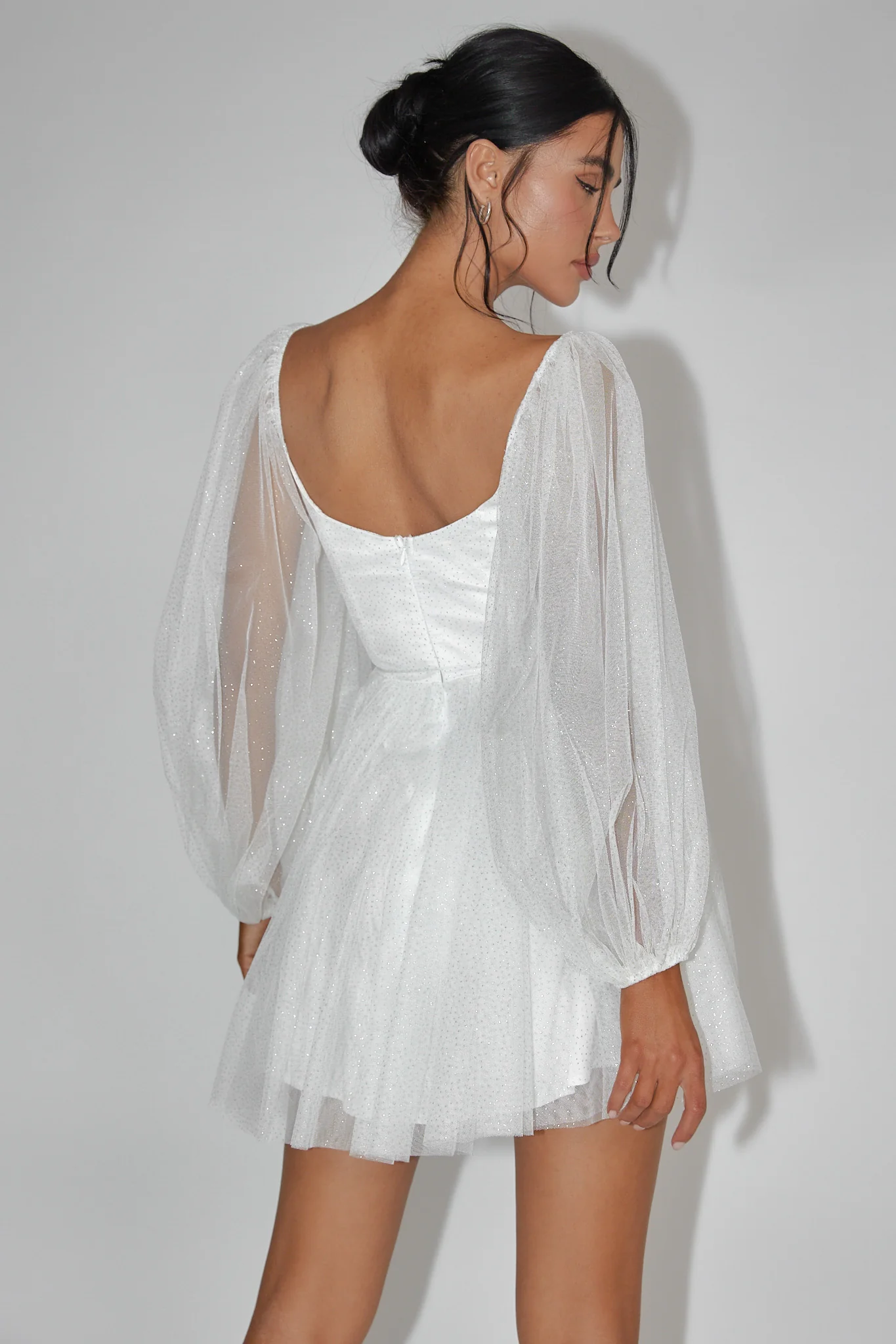 Fairytale Dream Pleat Neckline Mini Dress Sparkle White/Gold - Image 3