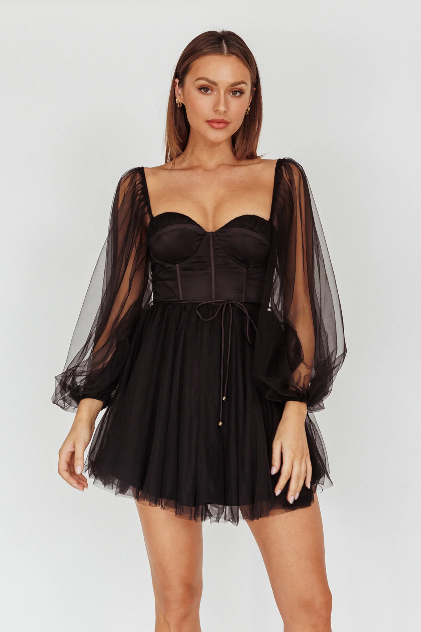 Fairytale Dream Sheer Sleeve Mini Dress Black - Image 7