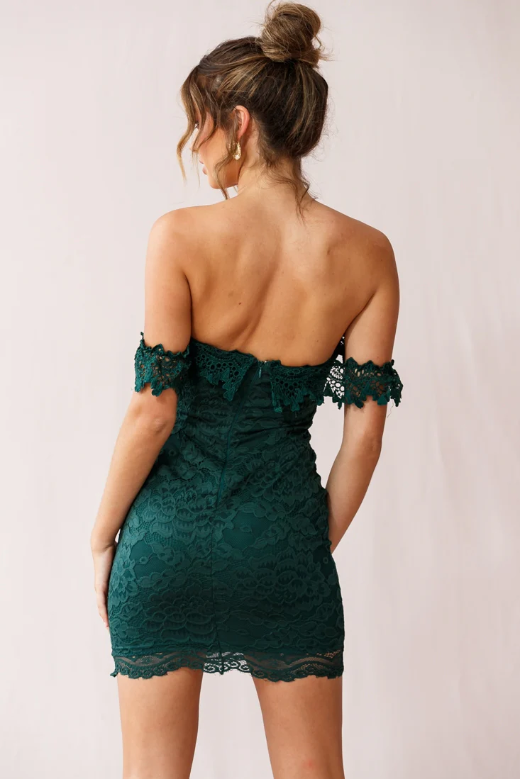 Faithful Off-Shoulder Floral Lace Mini Dress Jade - Image 3