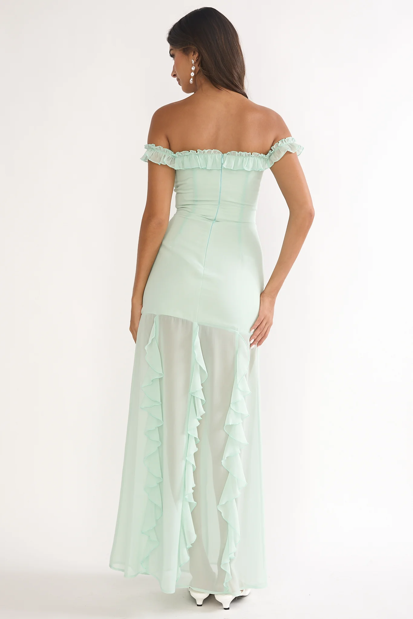 Fall In Love Off Shoulder Frill Maxi Dress Sage - Image 2