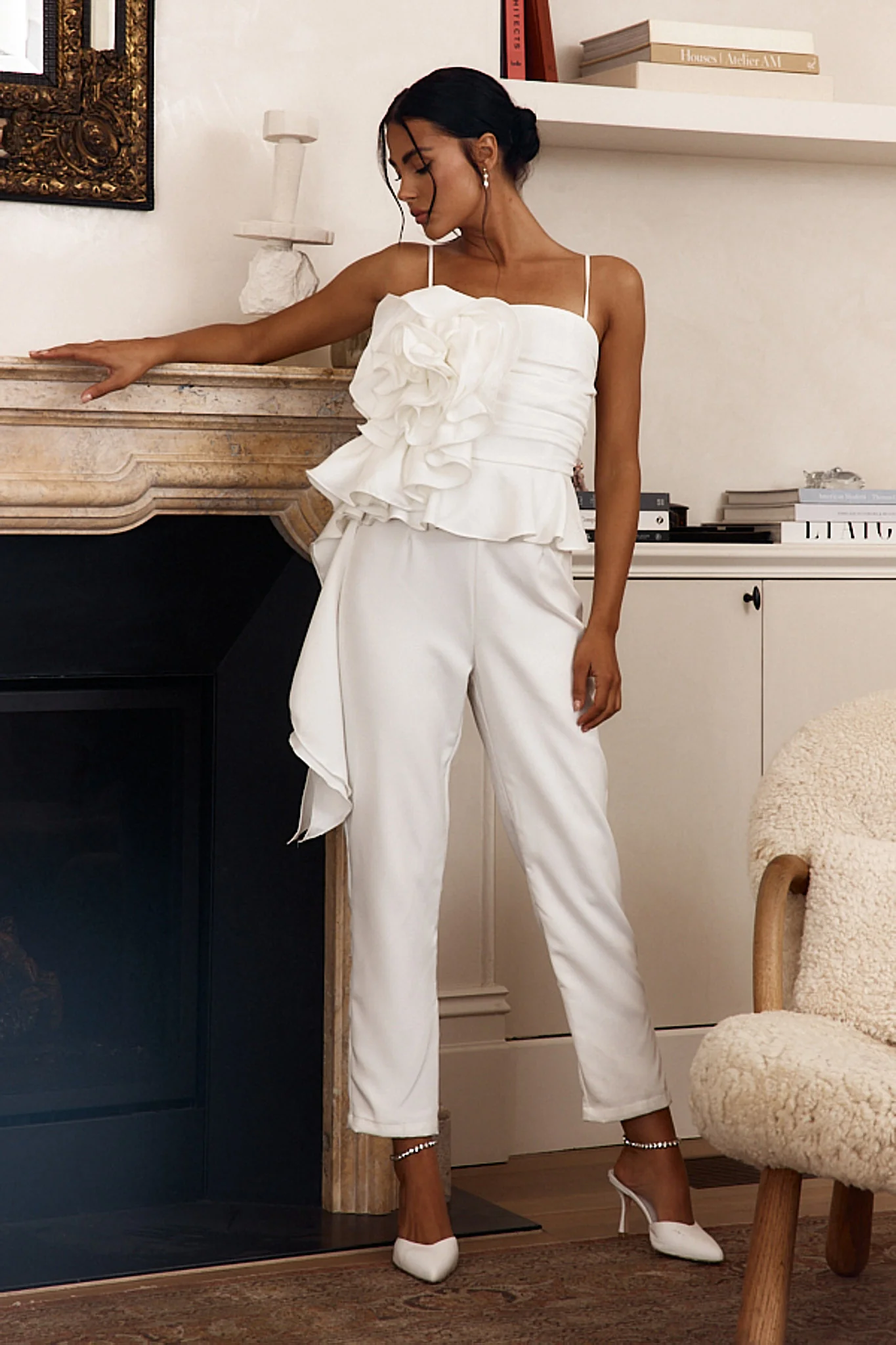 Fallon Ruffle Rose Cami Jumpsuit White - Image 3
