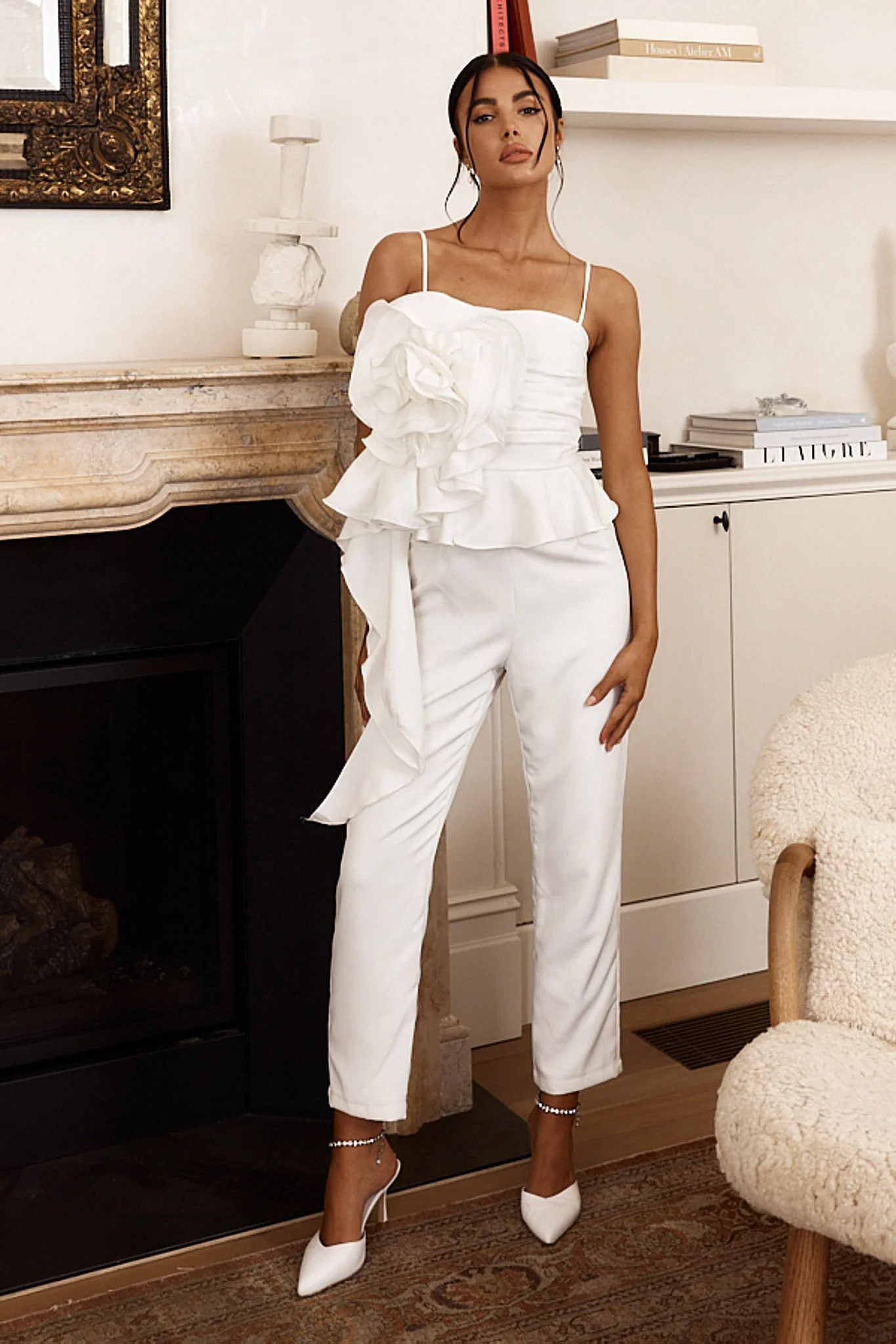 Fallon Ruffle Rose Cami Jumpsuit White - Image 5