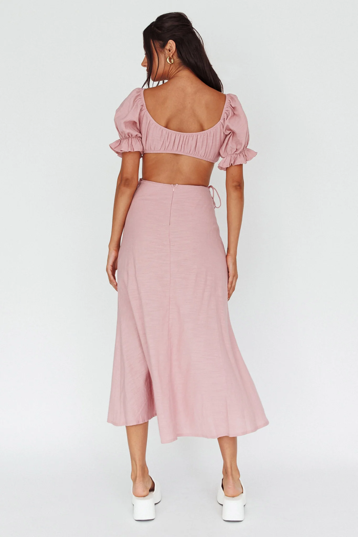 Fancy Free Puff Sleeve Midi Dress Blush - Image 2