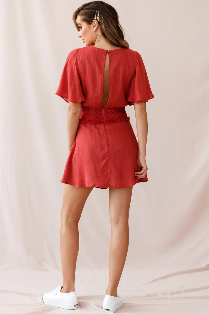 Fate Angel Sleeve Embroidery Trim Dress Rose - Image 3