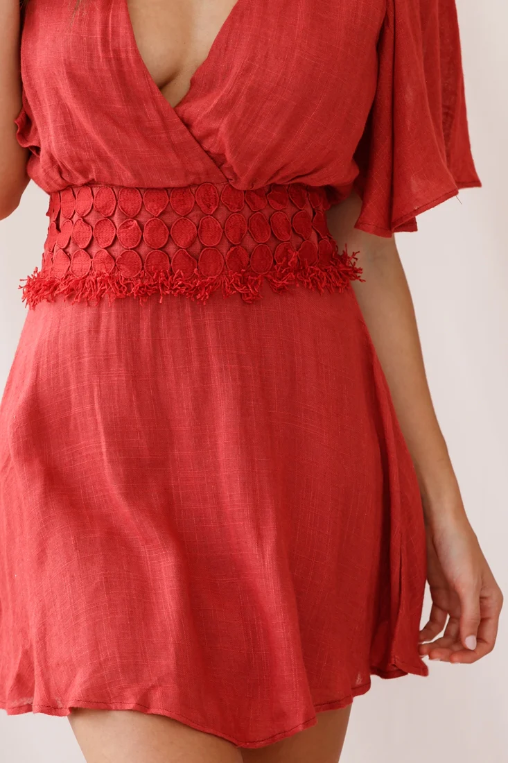 Fate Angel Sleeve Embroidery Trim Dress Rose - Image 4