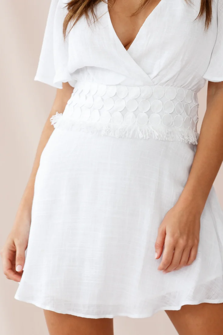 Fate Angel Sleeve Embroidery Trim Dress White - Image 5