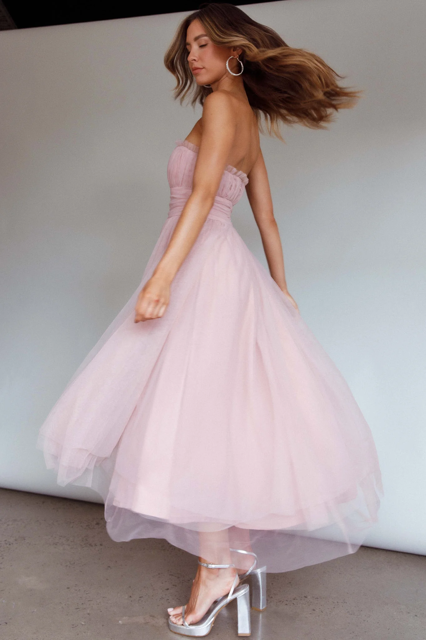 Fayette Strapless Mesh Midi Dress Blush - Image 2
