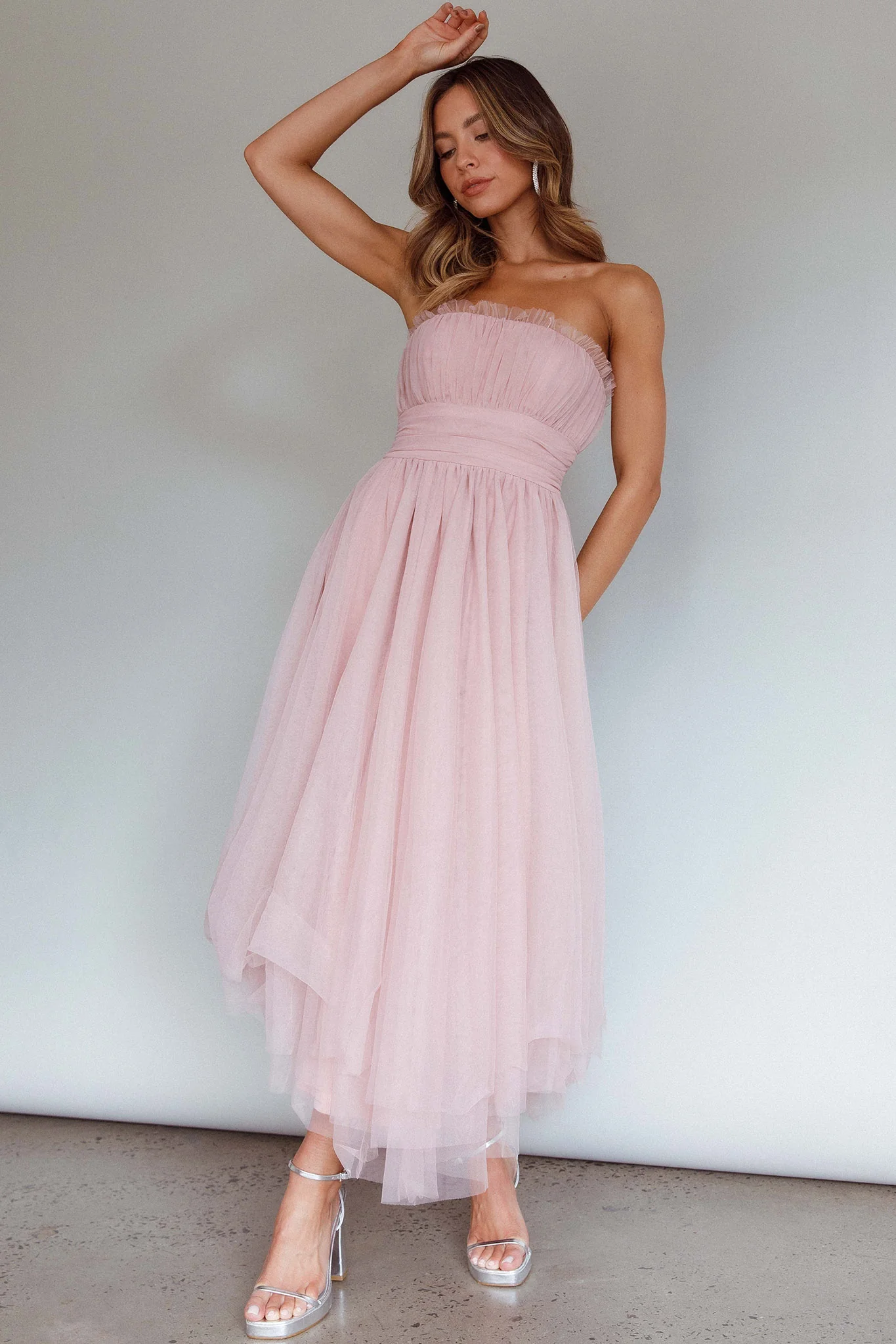 Fayette Strapless Mesh Midi Dress Blush - Image 3