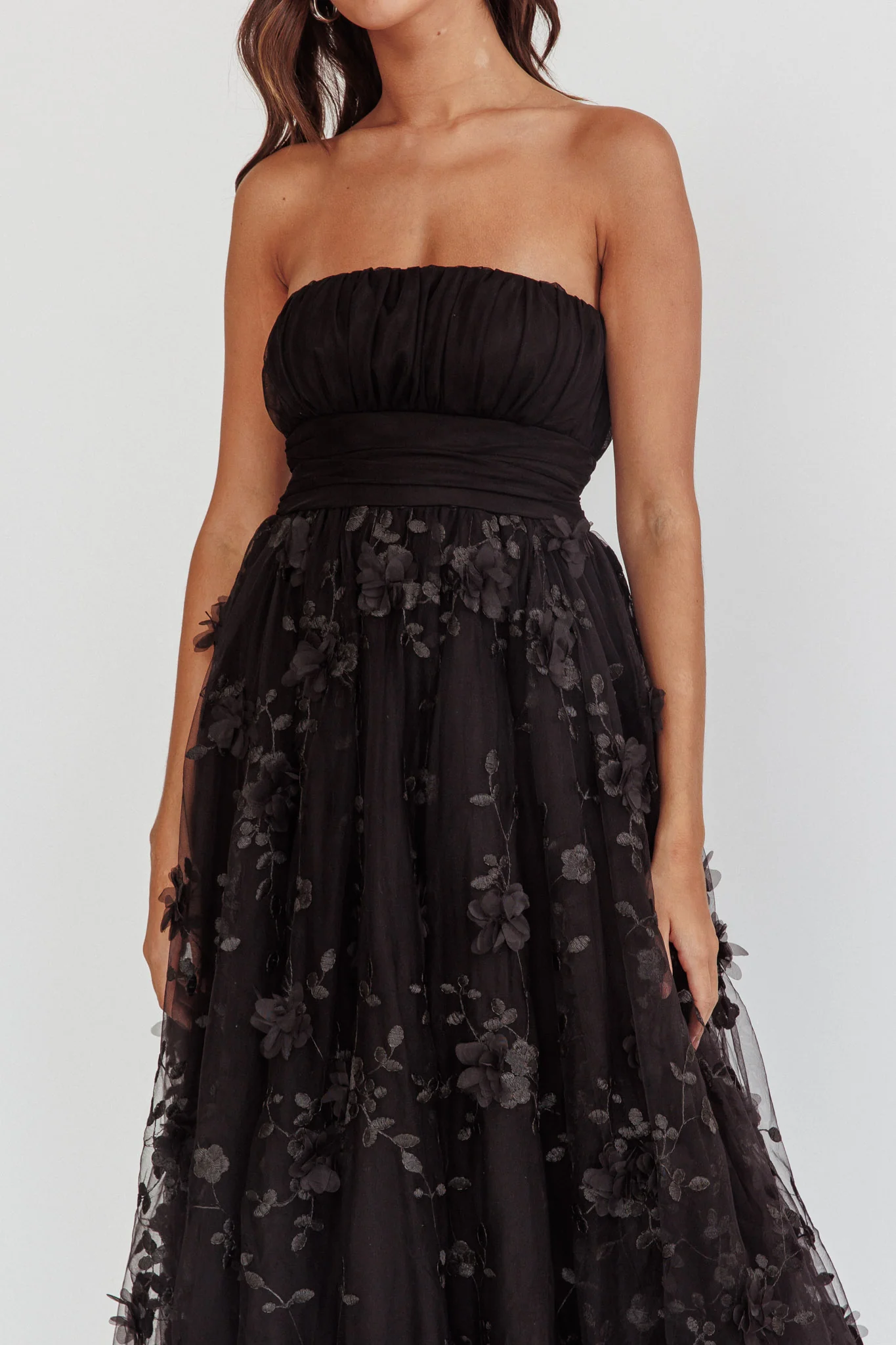 Fayette Strapless Mesh Midi Dress Embellished Black - Image 4