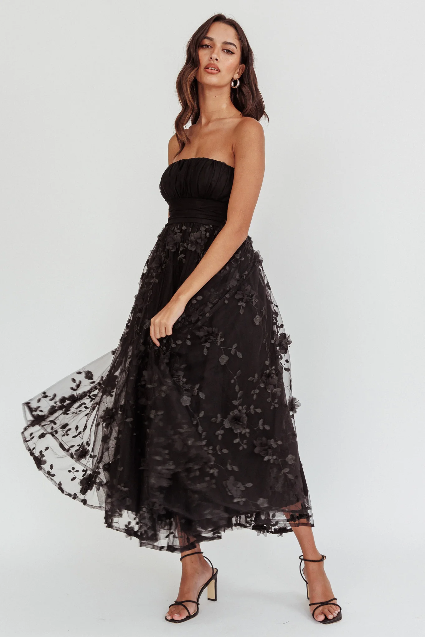 Fayette Strapless Mesh Midi Dress Embellished Black - Image 5